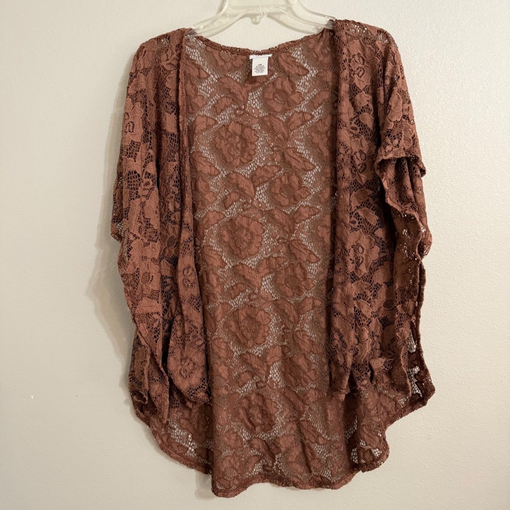 Kimono Cardigan Brown Floral Lace Crochet Open S M Festival Cottagecore Boho